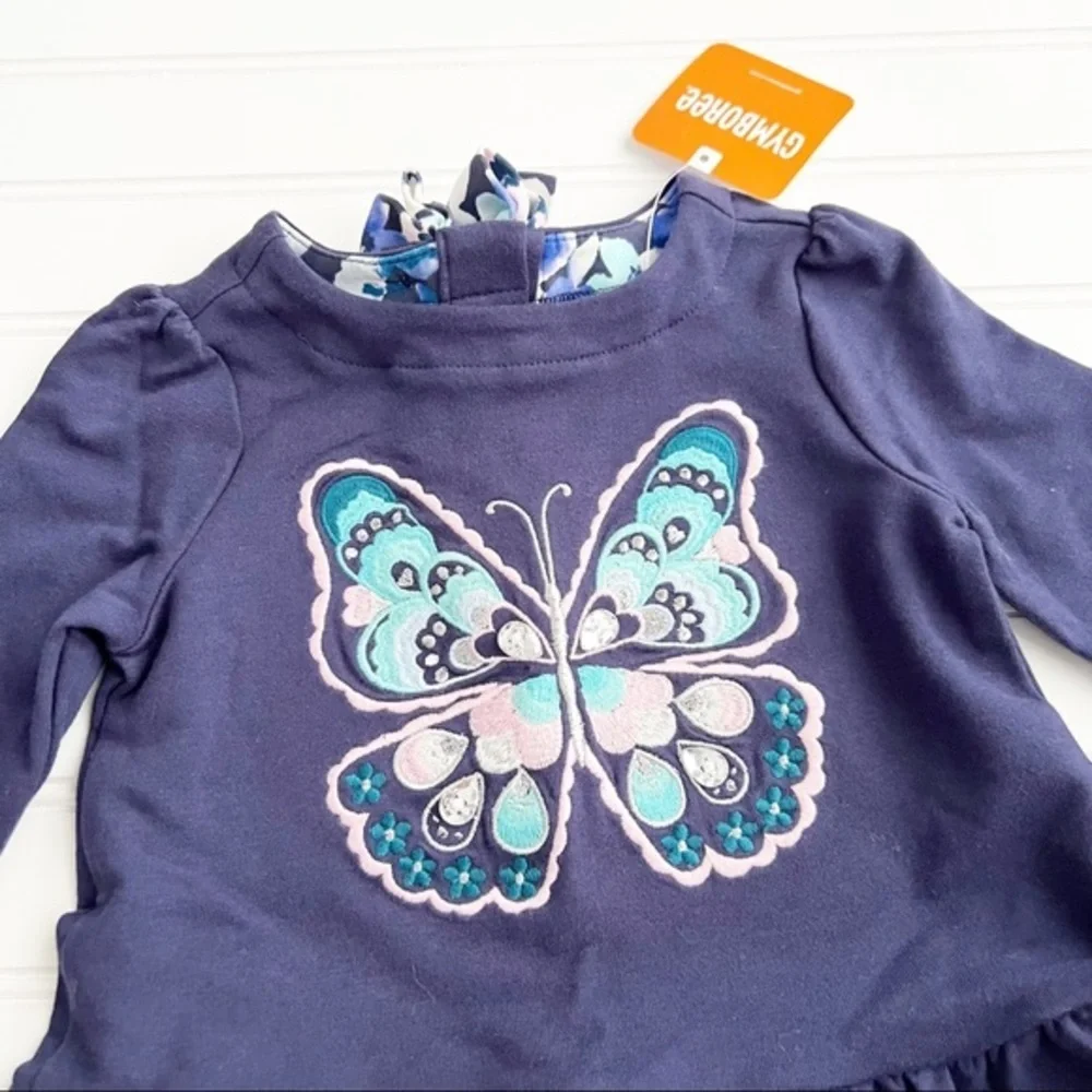 Gymboree 6-12 Months Navy Butterfly Long Sleeve Tee